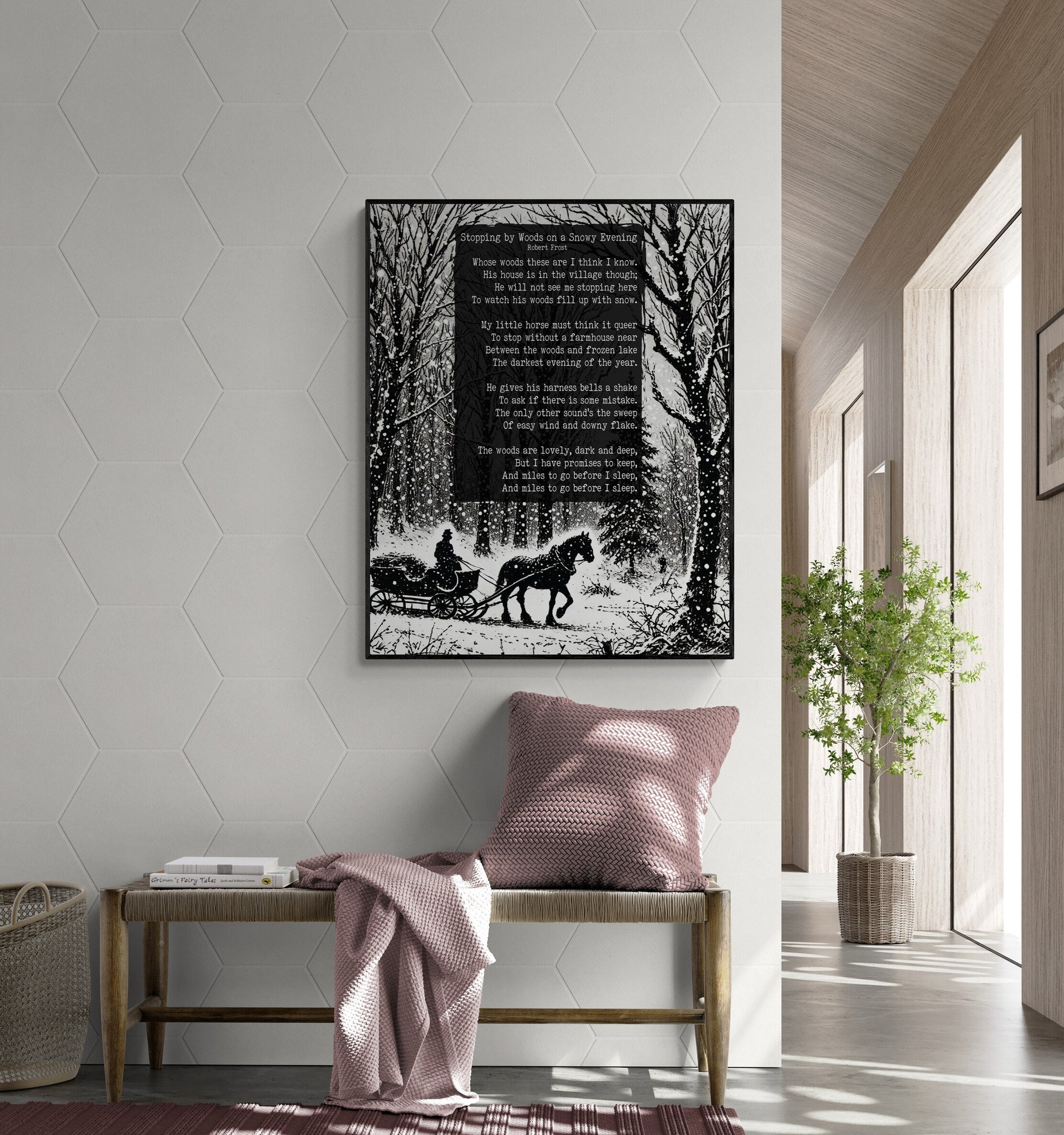 Stopping by Woods On A Snowy Evening | Robert Frost | Poem | Poetry | Literary Book | Inspirational | Motivational Sketch Art Print