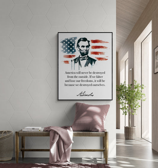America Will Never Be Destroyed From The Outside | Abraham Lincoln | Watercolor Flag | Inspirational Print | Home Decor | Wall Art Print