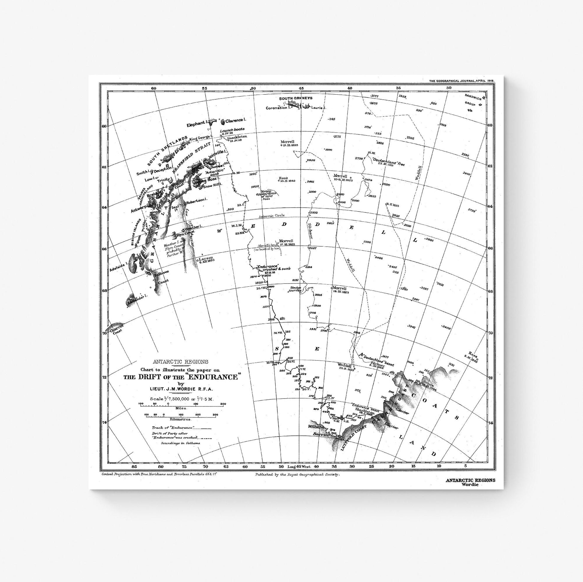 Ernest Shackleton Expedition Map | HMS Endurance | Home Decor | Living Room Artwork | Ship Boat Nautical Navy History | Vintage Art Print