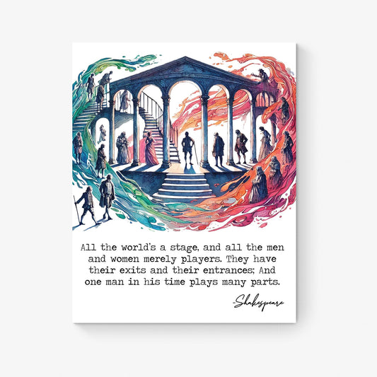 All The World's A Stage | As You Like It by William Shakespeare | Living Room Home Decor | Actors | Colorful Watercolor Sketch Art Print