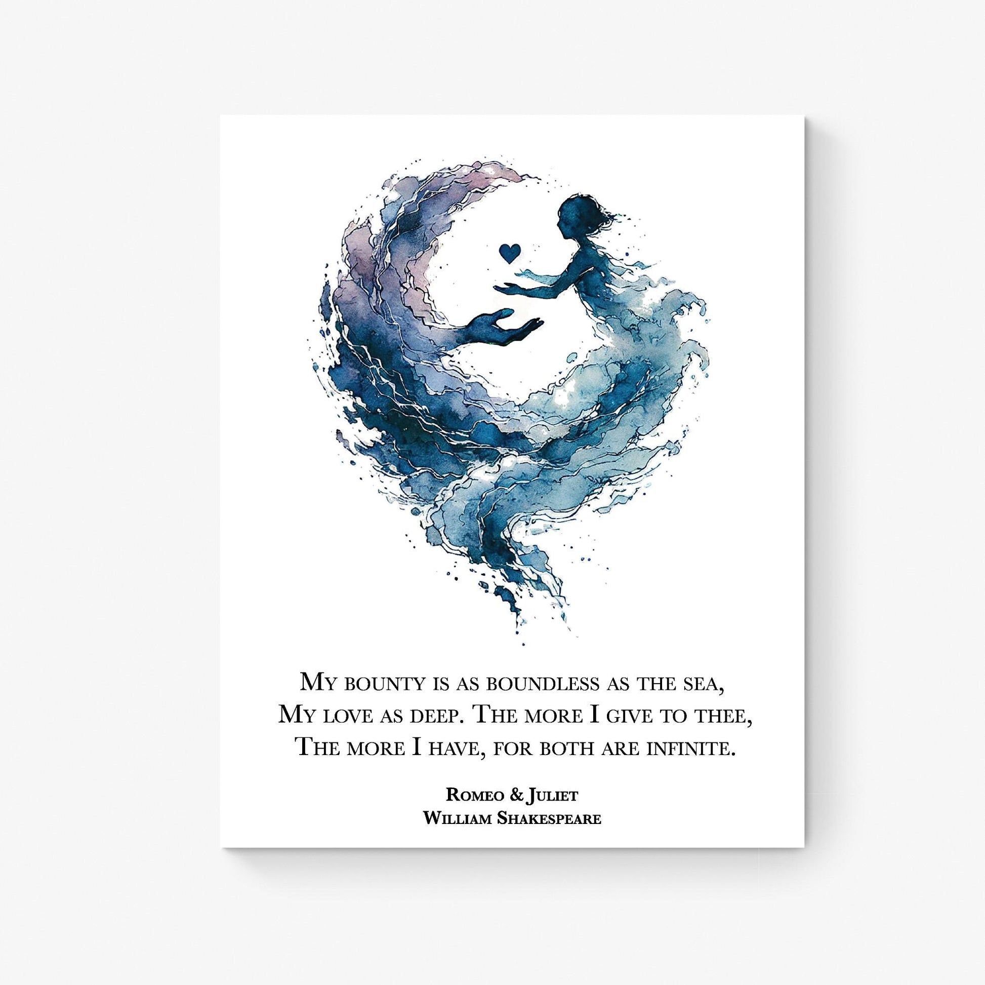My Bounty Is As Boundless As The Sea My Love As Deep by William Shakespeare | Literary | Living Room | Home Decor | Watercolor Art Print