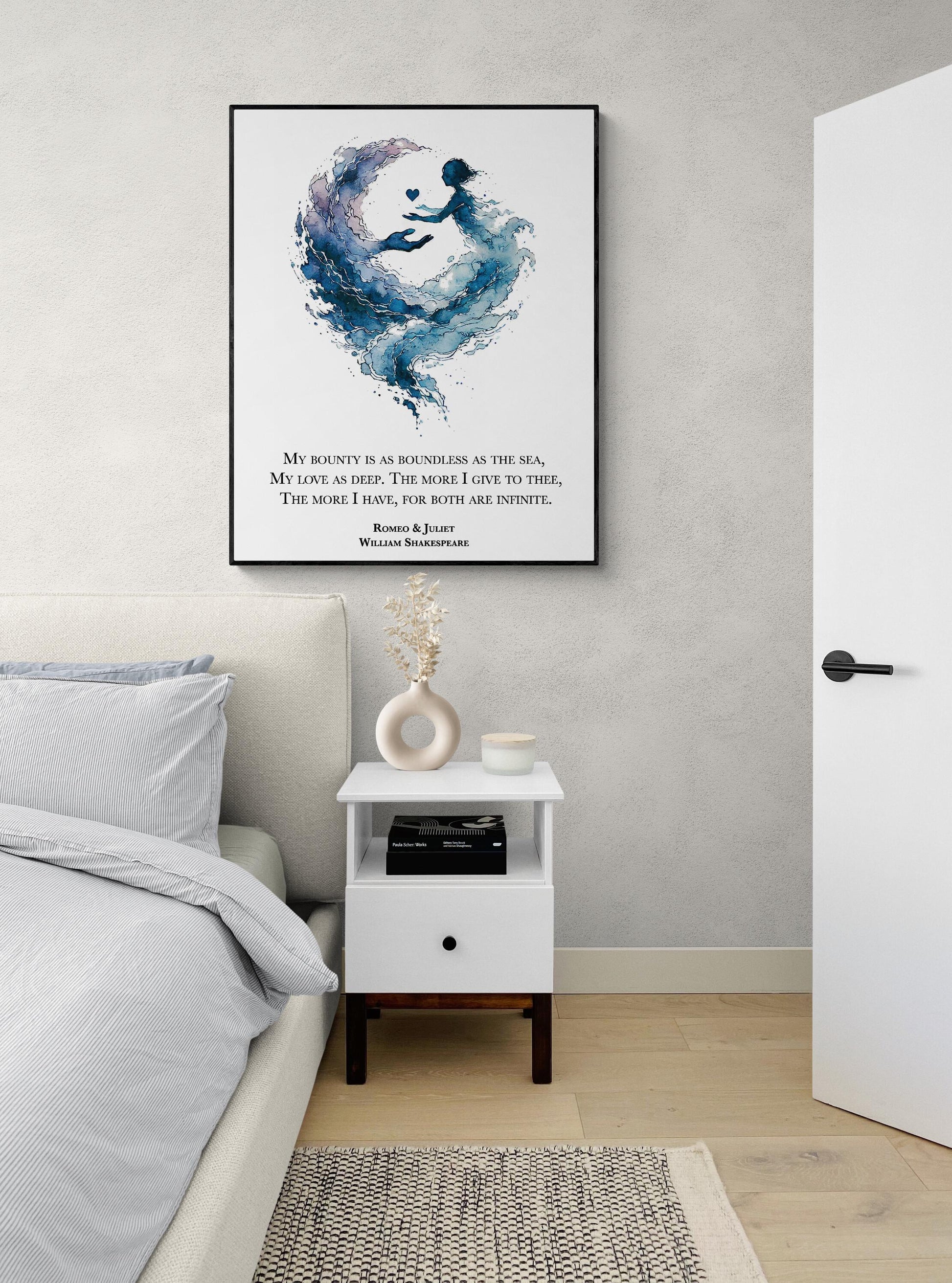 My Bounty Is As Boundless As The Sea My Love As Deep by William Shakespeare | Literary | Living Room | Home Decor | Watercolor Art Print