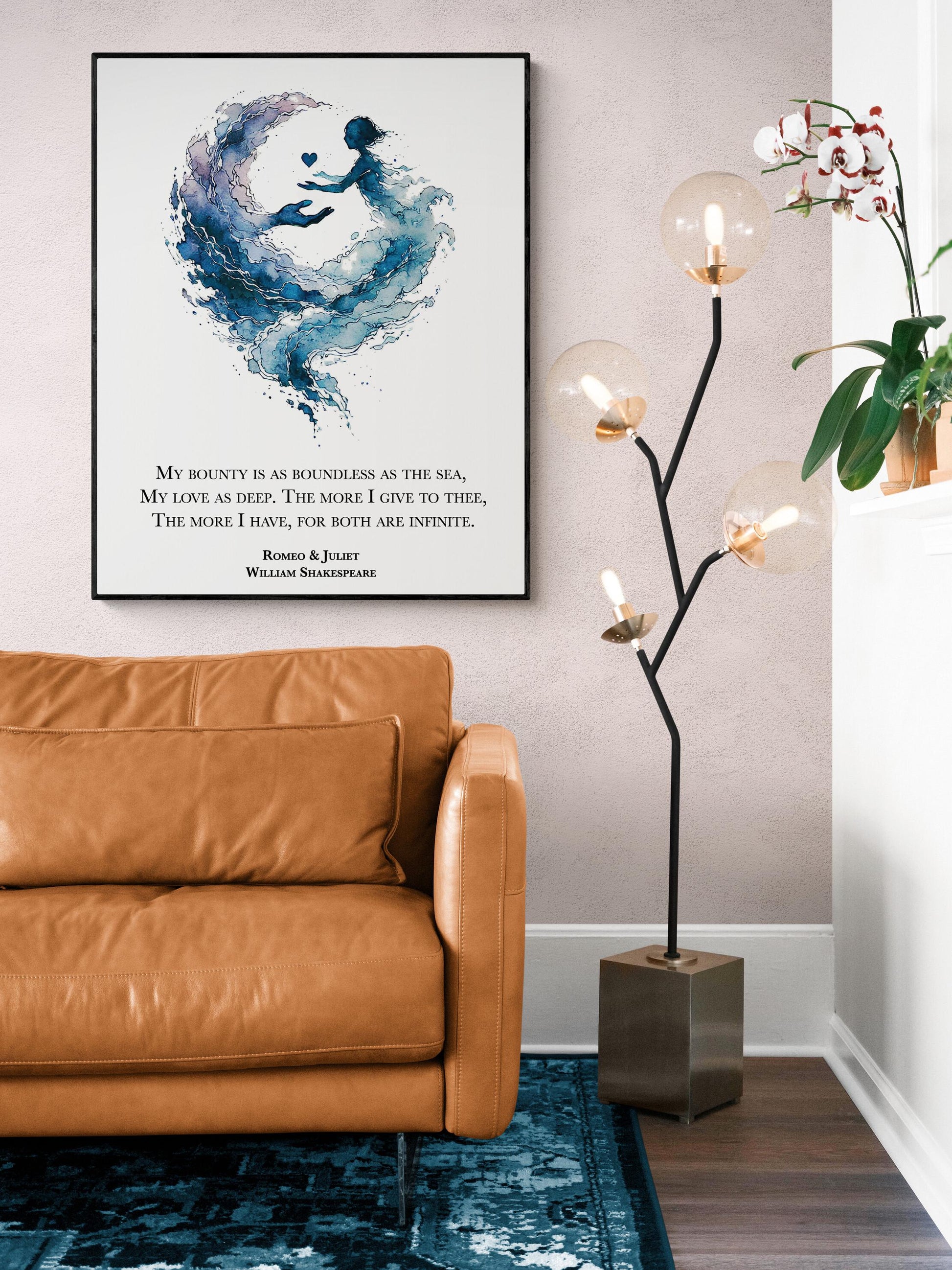 My Bounty Is As Boundless As The Sea My Love As Deep by William Shakespeare | Literary | Living Room | Home Decor | Watercolor Art Print
