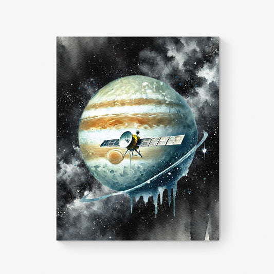 Europa Clipper Mission Art | Watercolor | Retro Sci Fi | Jupiter Moon | Space Exploration | Living Room Home Decor | NASA Fine Art Print