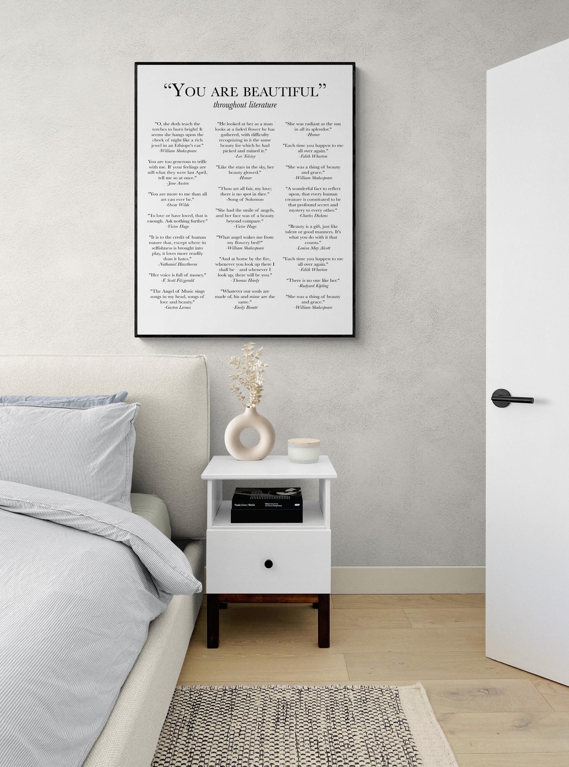 You Are Beautiful Throughout Literature | Classic Novels | English Literary Books | Brave Strong Love | Home Decor | Typography | Art Print