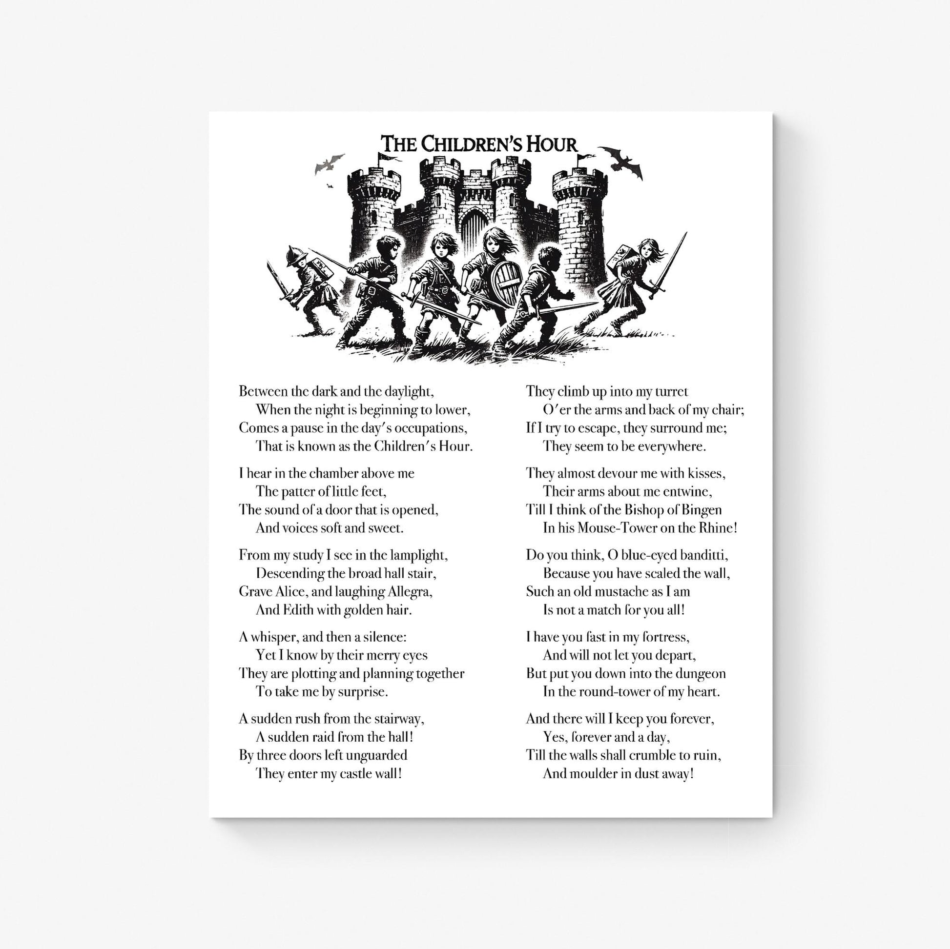 Children's Hour by Henry Wadsworth Longfellow | Poem Sketch | Children Kids Parents | Inspirational | Living Room | Home Decor | Art Print
