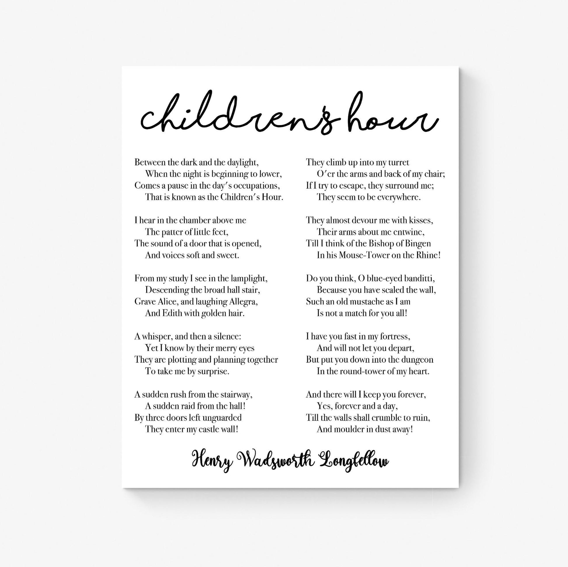 Children's Hour by Henry Wadsworth Longfellow | Poem Quote | Children Kids Parents | Inspirational | Living Room | Home Decor | Art Print