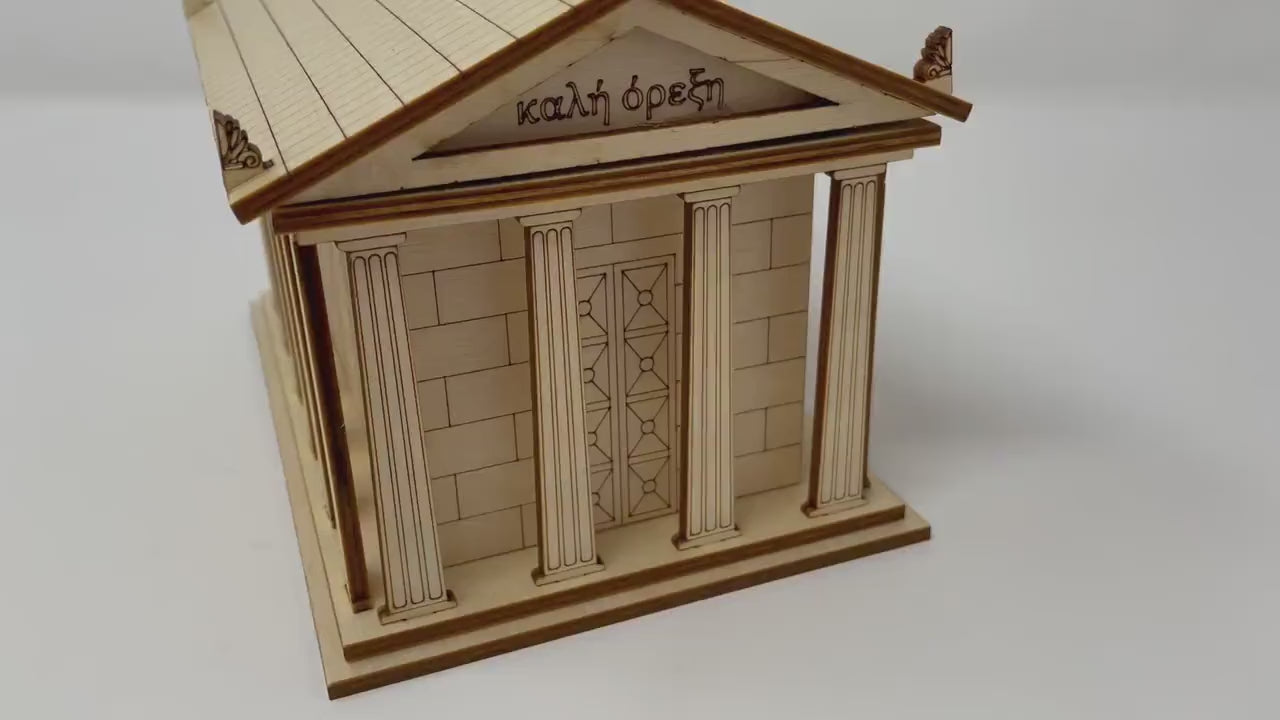 Ancient Greek Temple With Hidden Box Compartment Inside | Completed Size: 6 x 4 x 4.4 in. | Assembly Required