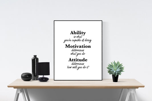 Ability, Motivation, Attitude | Motivational Art Print | Random Acts of Kindness