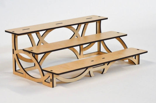 Three Tiered Wooden Stand | Completed Size: 10.33W x 7.2H x 3.6D in. | Assembly Required