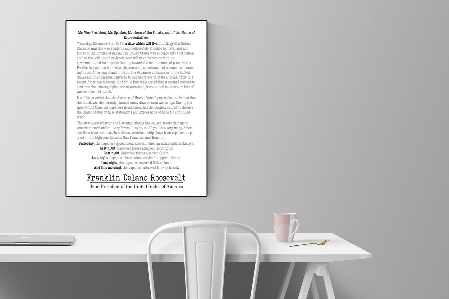 A Day Which Will Live In Infamy | Franklin Delano Roosevelt | FDR | Attack On Pearl Harbor | World War 2 | Art Print