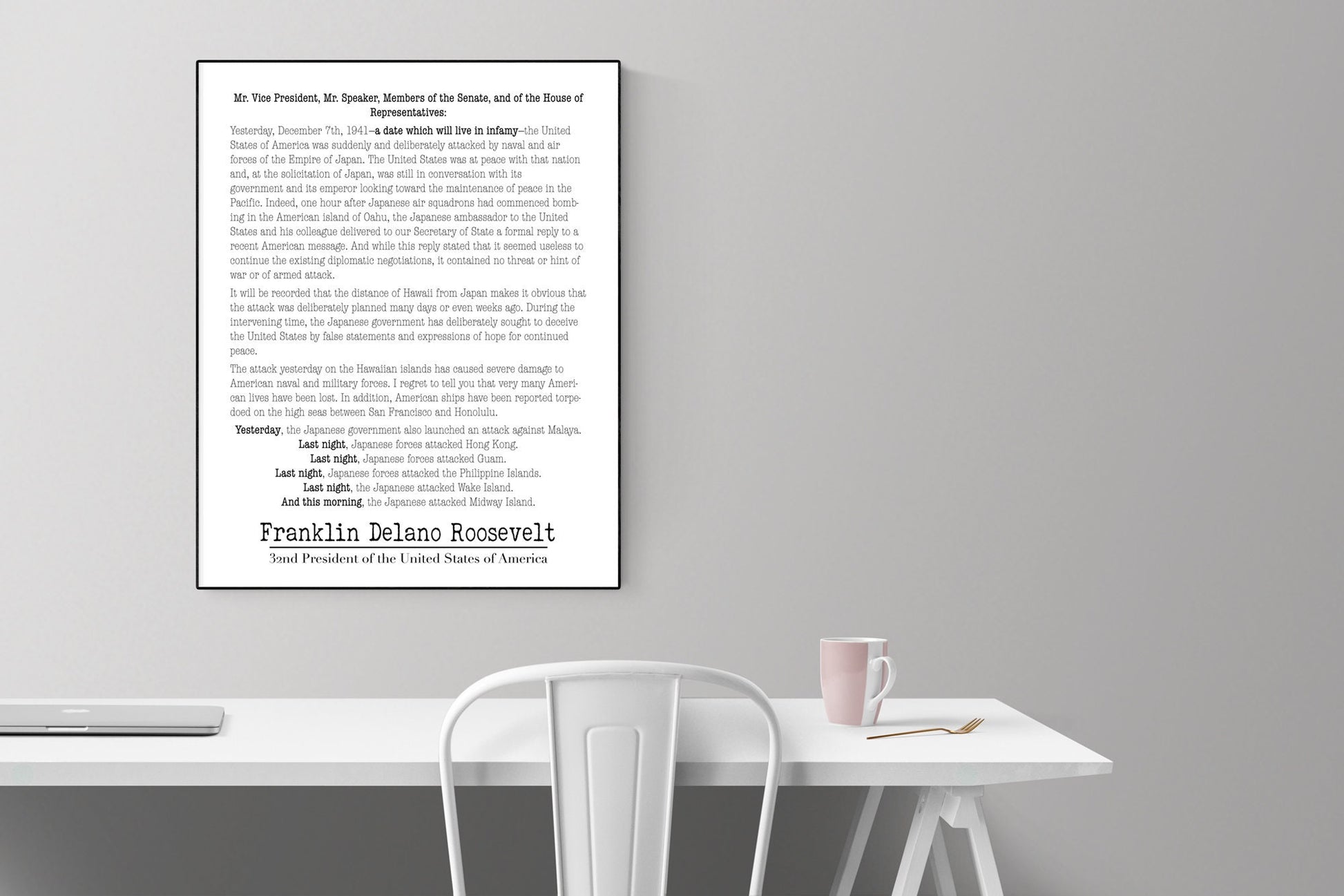 A Day Which Will Live In Infamy | Franklin Delano Roosevelt | FDR | Attack On Pearl Harbor | World War 2 | Art Print