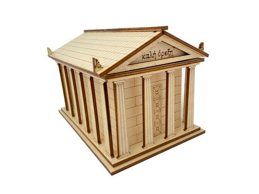 Ancient Greek Temple With Hidden Box Compartment Inside | Completed Size: 6 x 4 x 4.4 in. | Assembly Required