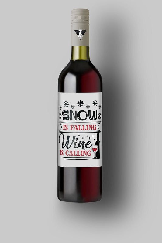 Snow Is Falling, Wine Is Calling | Custom Bottle Labels | Personalized Bottle | Christmas Holidays Label