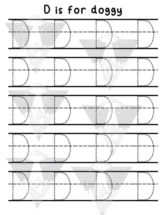 Digital Download | D Is For Doggy | Primary Letter | Practice Writing Alphabet | Single Page PDF File | Print As Many As You Need