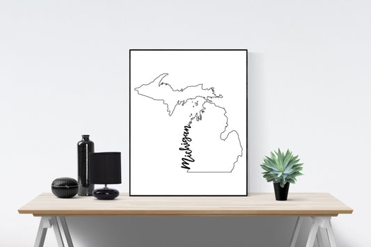 Michigan State Map | Pure Michigan | Calligraphy | Home Artwork Decor | Country Farmhouse | Typography | Art Print