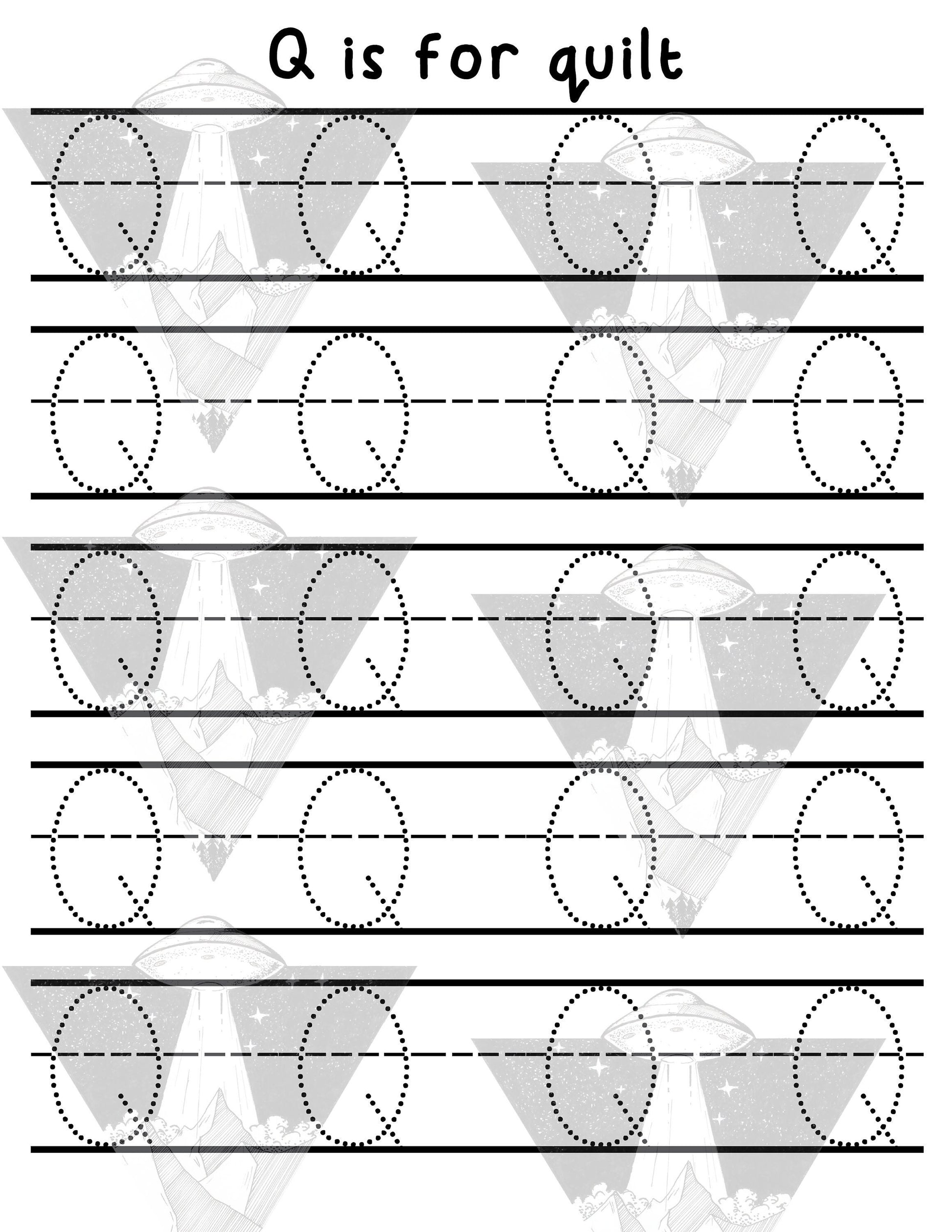 Digital Download | Q Is For Quilt | Primary Letter | Practice Writing Alphabet | Single Page PDF File | Print As Many As You Need