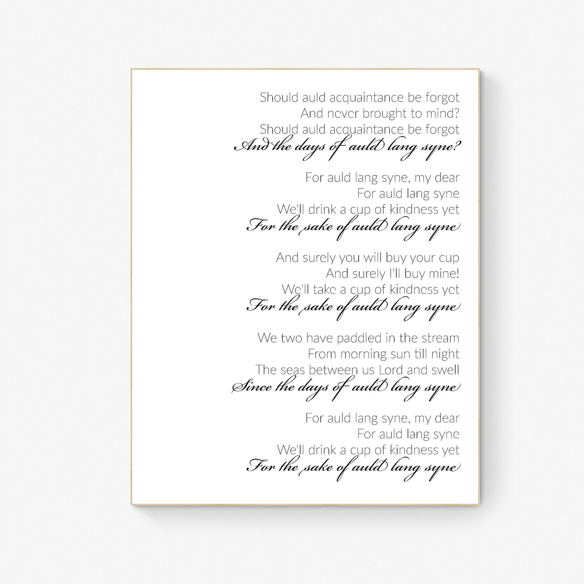 Auld Lang Syne | New Year's Eve Celebration | Christmas Lyrics | Music Art Print