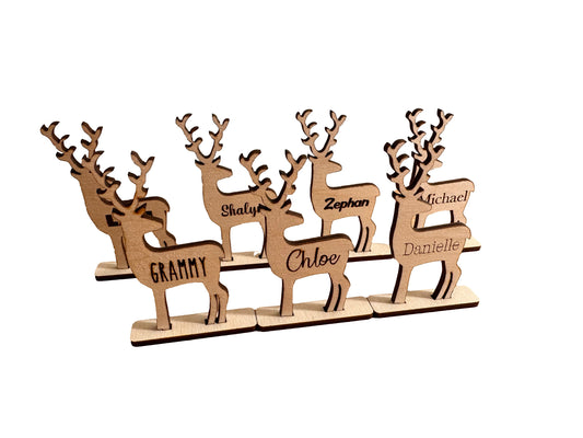 Wooden Reindeer With Personalized Names | Custom Party Table Decorations | Luxury Christmas Name Cards Placement | Seating Arrangement Decor