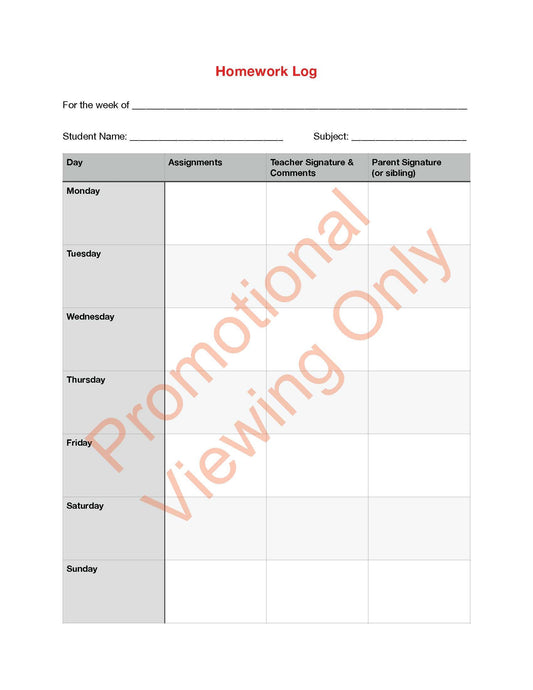 Homework Log | Digital Download | PDF File | School Teacher | Administrator | Tutor | Homeschool | Classical Education | Montessori Student