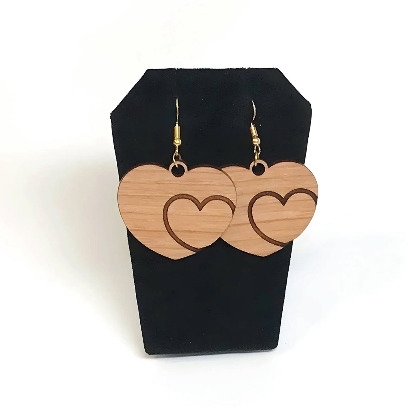 Double-Heart Baltic Birch Wood Earrings, Handcrafted, Love Symbol, Paintable, Unique Gift, Artisan Jewelry, Lightweight Earrings