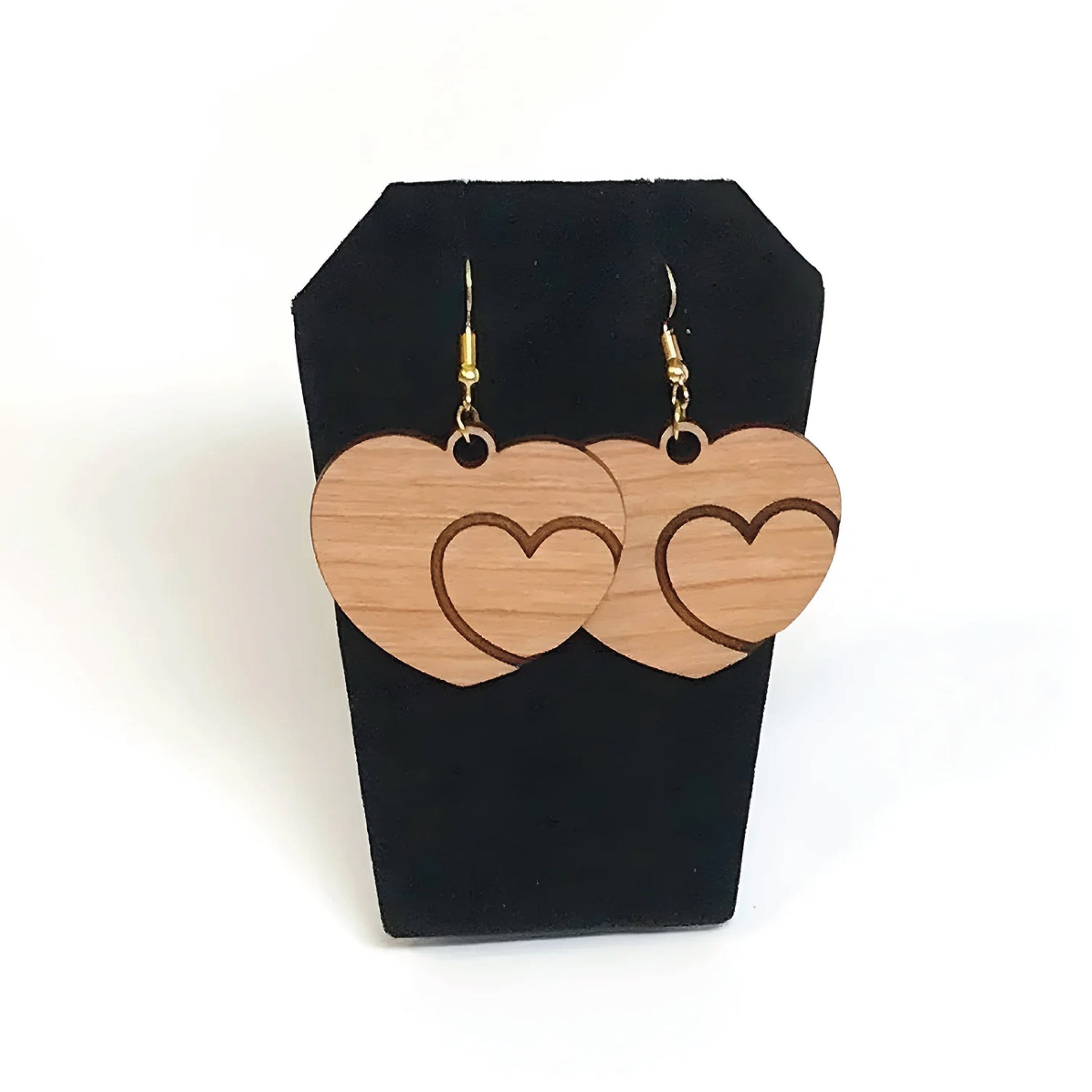 Double-Heart Baltic Birch Wood Earrings, Handcrafted, Love Symbol, Paintable, Unique Gift, Artisan Jewelry, Lightweight Earrings