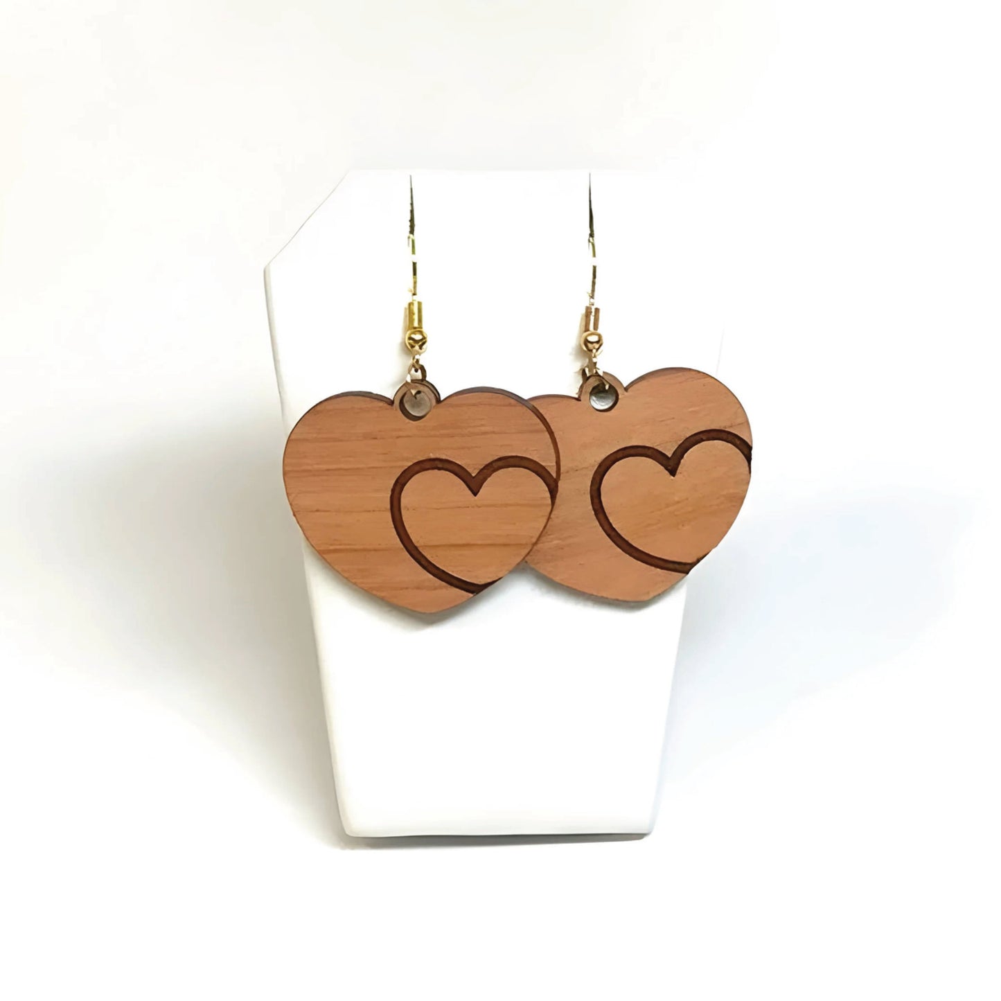 Double-Heart Baltic Birch Wood Earrings, Handcrafted, Love Symbol, Paintable, Unique Gift, Artisan Jewelry, Lightweight Earrings