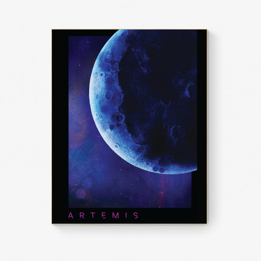 Artemis Mission Approaching Moon | Blue-Tinted Watercolor Art Print | NASA Art Print