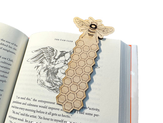 Honey Bee and Honeycomb Wooden Bookmark