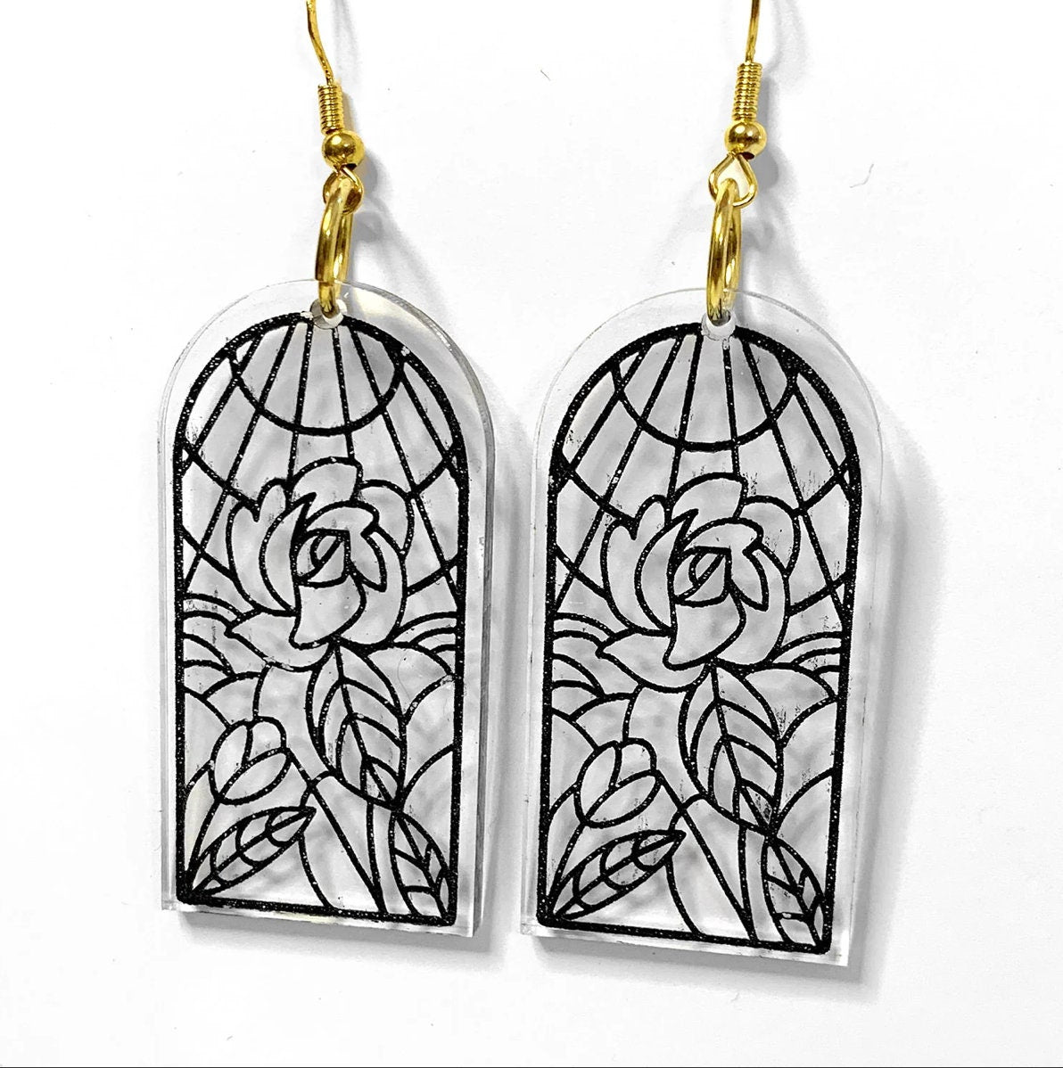 Customizable Acrylic Stained Glass Rose Dangle Earrings