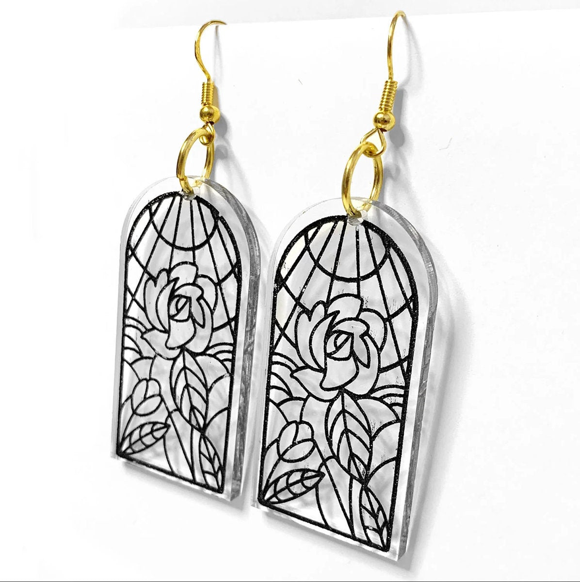 Customizable Acrylic Stained Glass Rose Dangle Earrings