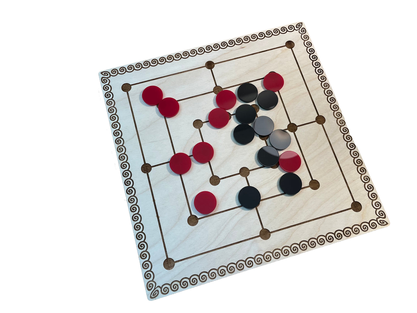 Classic Nine Men's Morris Board Game - 9" Baltic Birch Wood with High-Quality Acrylic Pieces