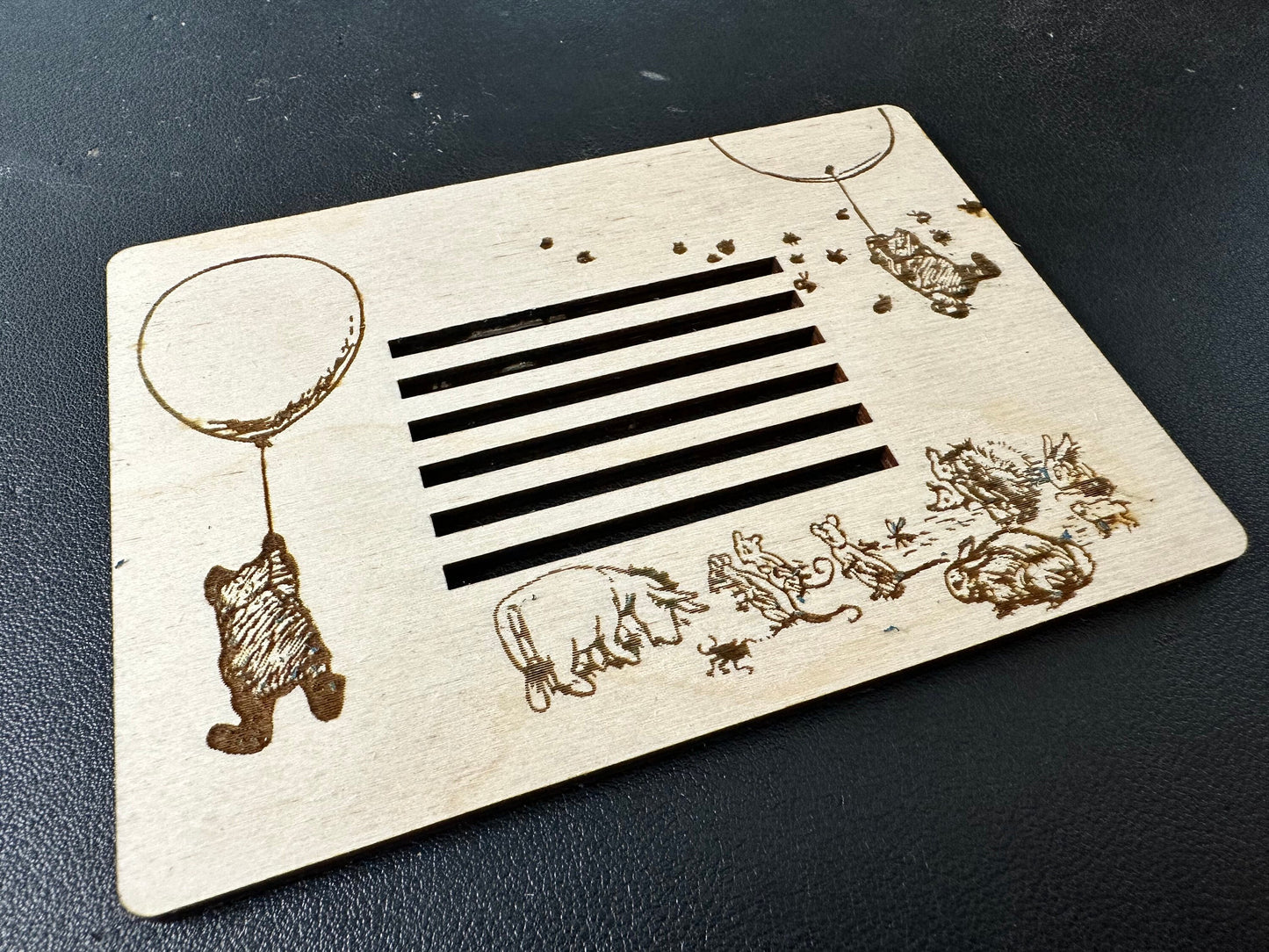 Original Winnie The Pooh Illustrations Hexagonal Wooden Coaster Set - 6-Piece Nostalgic Table Protection with Engraved Character Images