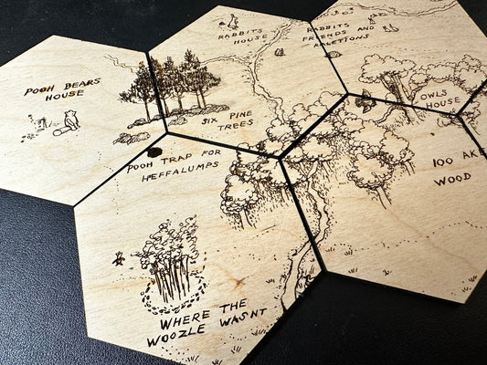 100 Anker Woods Map Original Winnie The Pooh Illustrations Hexagonal Wooden Coaster Set - 6-Piece