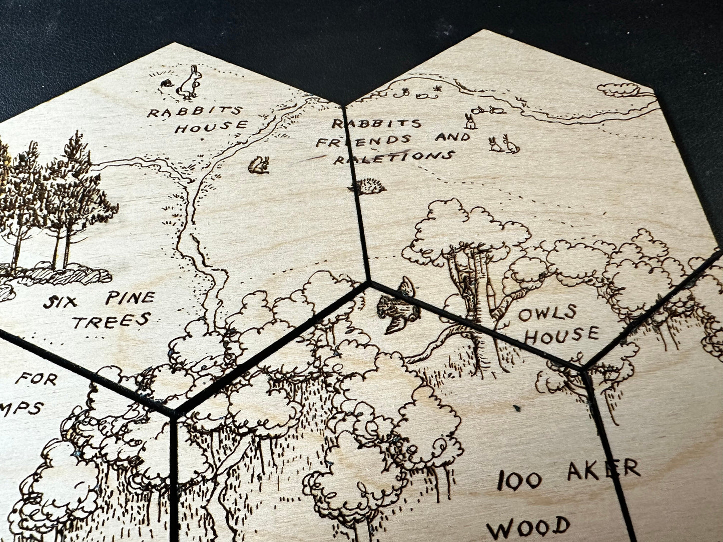 100 Anker Woods Map Original Winnie The Pooh Illustrations Hexagonal Wooden Coaster Set - 6-Piece