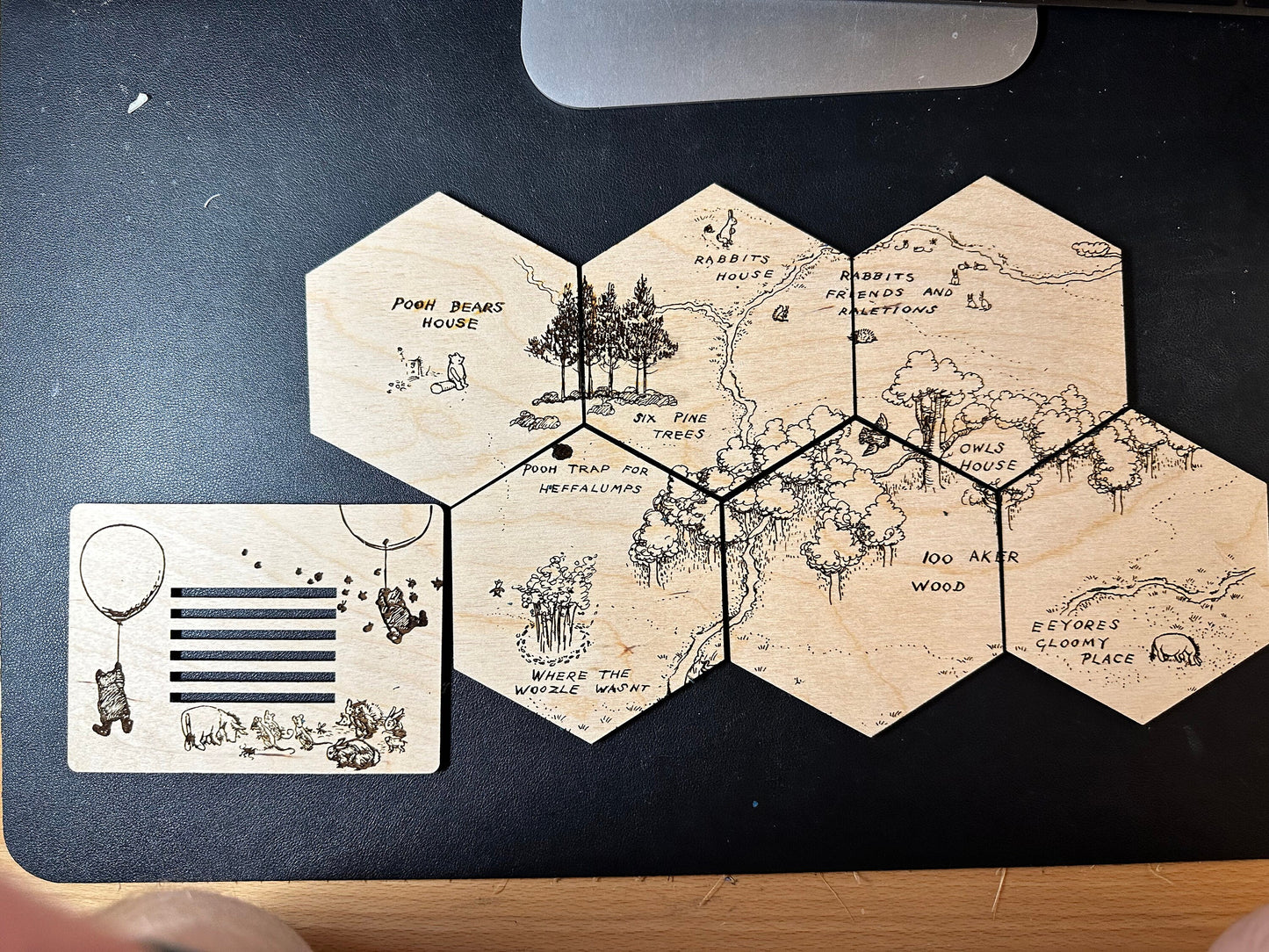100 Anker Woods Map Original Winnie The Pooh Illustrations Hexagonal Wooden Coaster Set - 6-Piece