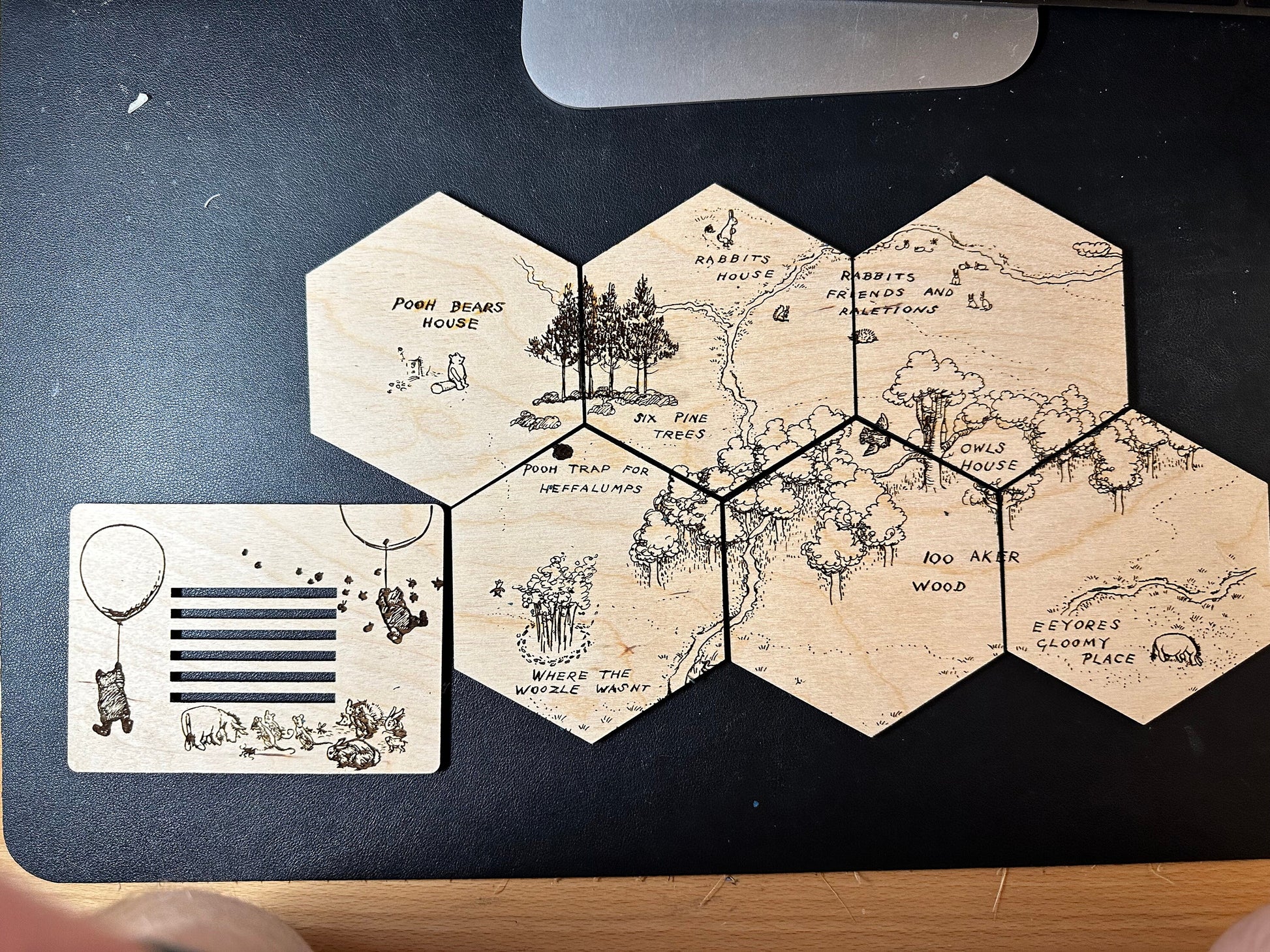 100 Anker Woods Map Original Winnie The Pooh Illustrations Hexagonal Wooden Coaster Set - 6-Piece