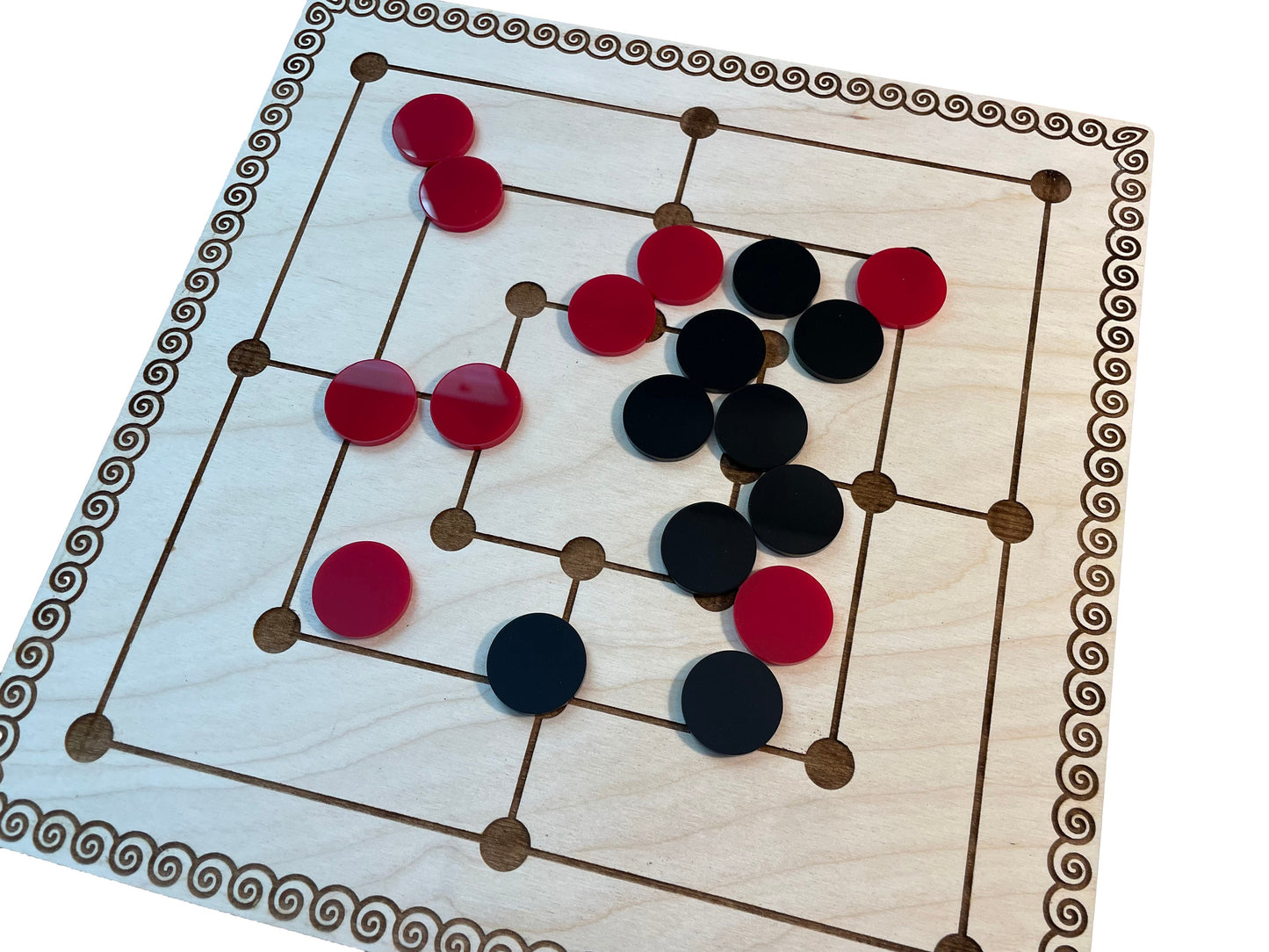 Classic Nine Men's Morris Board Game - 9" Baltic Birch Wood with High-Quality Acrylic Pieces