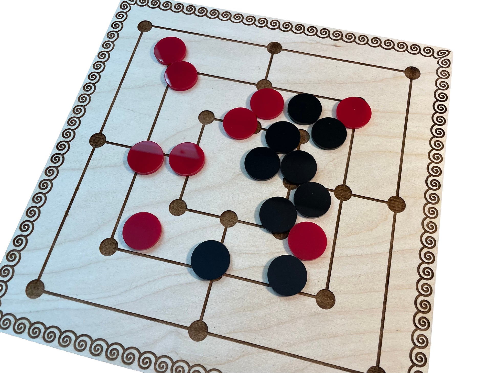 Classic Nine Men's Morris Board Game - 9" Baltic Birch Wood with High-Quality Acrylic Pieces